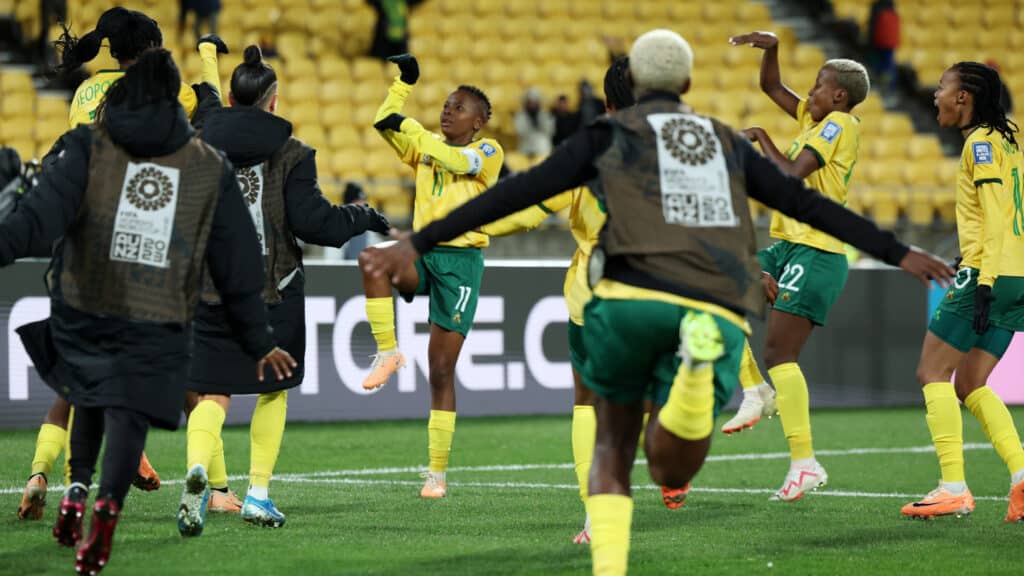 Who will Banyana Banyana face in the Round of 16? 1 Banyana Banyana players celebrate qualification status
