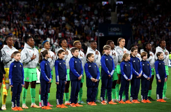 Super Falcons players during the national anthems before the FIFA Women's World Cup