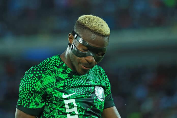 Football - 2023 Africa Cup of Nations Qualifiers - Nigeria v Sao Tome and Principe - Godswill Akpabio Stadium - Nigeria victor osimhen injured against saudi arabia